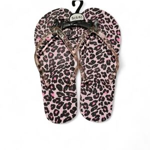 Leopard Print Flip Flops with Pink Highlights